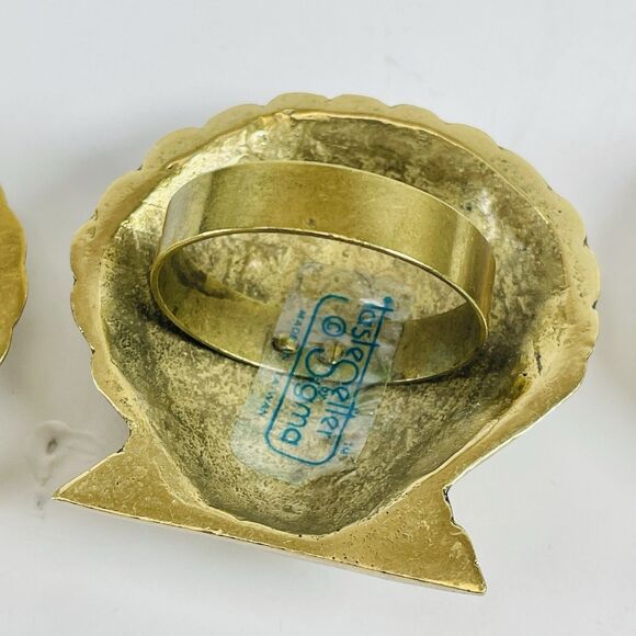 3 Taste Setter by Sigma Brass Sea Shell Scallop Clam Napkin Holder Rings VTG Lot - Picture 10 of 10